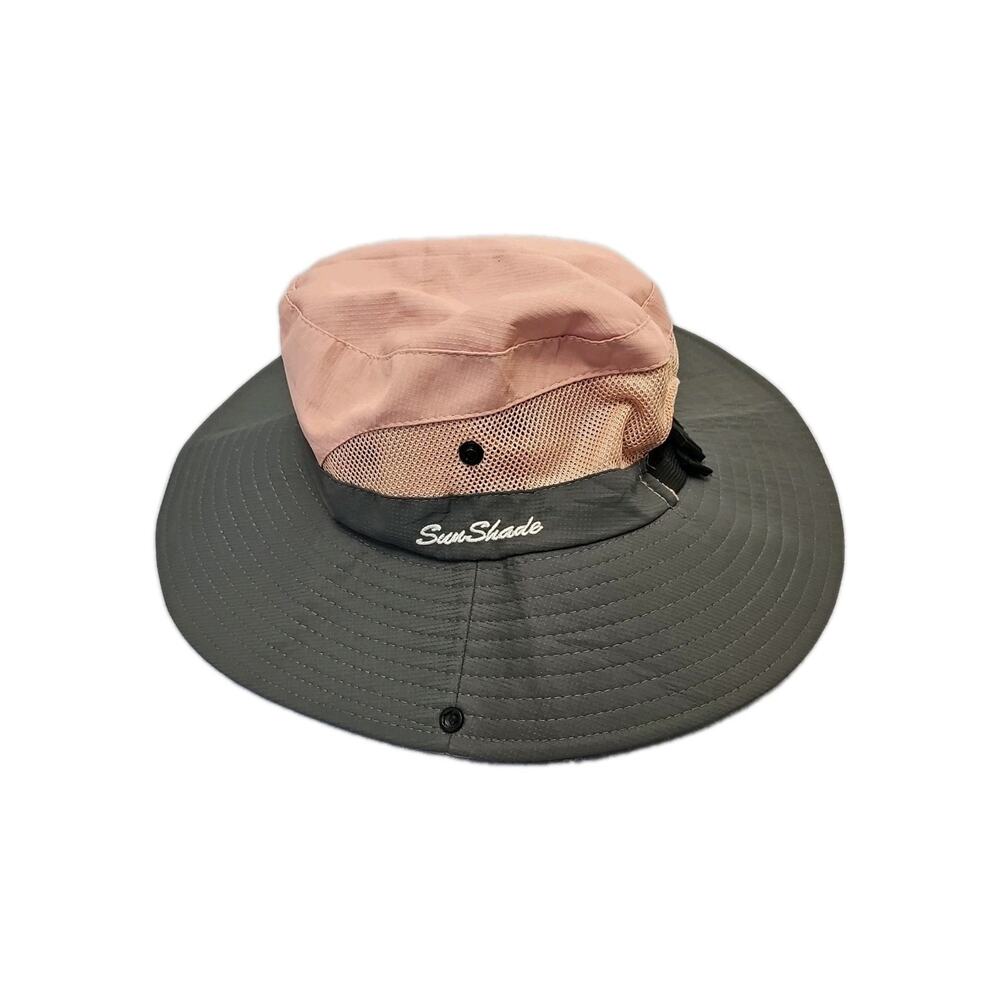 Sun Shade Bucket Hat Pink Gray Womens Ponytail Hole Beach Vacation Ocean Sand